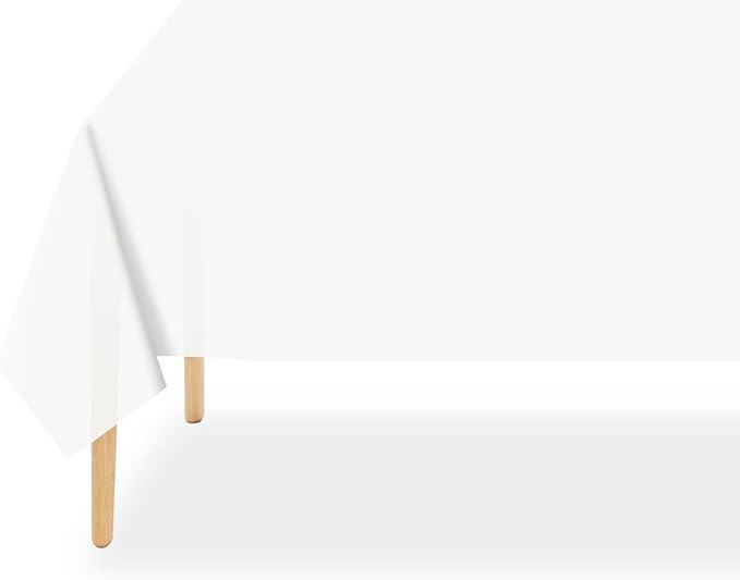 QIKSION White Plastic Table Cloth Disposable 3 Pack, 54 x 108 Inch Tablecloths for Party, Picnic, Birthday, Rectangle Table Cover