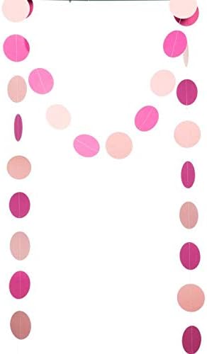 WEVEN Pink Paper Garland Circle Dots Party Garland Streamer Backdrop Hanging Decorations, 2.5" in Diameter, 20 Feet in Total