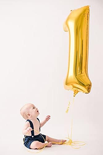 Gold Number 1 Balloon for First Birthday 40 Inch, 1st One Number Balloons Birthday Decorations for Girl Boy Toddler Baby