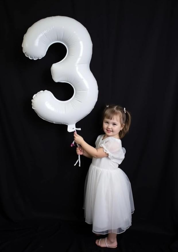 Balloons Number, 40 Inch Foil Balloons 4th Birthday Decorations Girl, White Number 4 Ballon for 4, 14, 24, 40 Celebration, Birthday, Christmas, Anniversary Decor