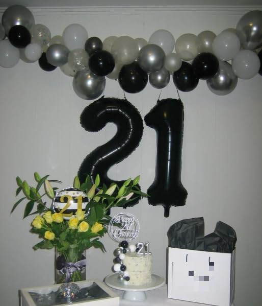 Black Number 21 Balloon 40 inch, Numbers 21 12 Birthday Balloons for Boy Girl, Black Foil 21 Balloon for 21 12 Birthday Party, Anniversary Celebration Decorations