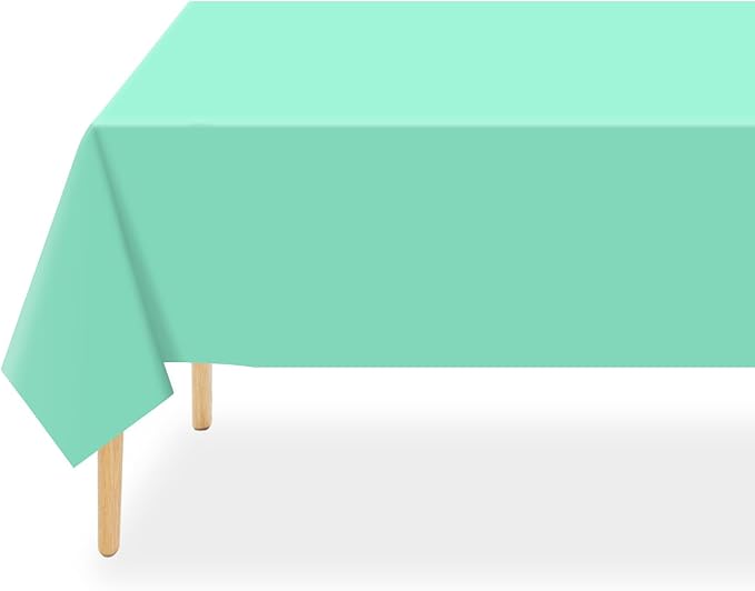 QIKSION Fresh Mint Plastic Table Cloth Disposable 3 Pack, 54 x 108 Inch Tablecloths for Party, Birthday, Rectangle Table Cover