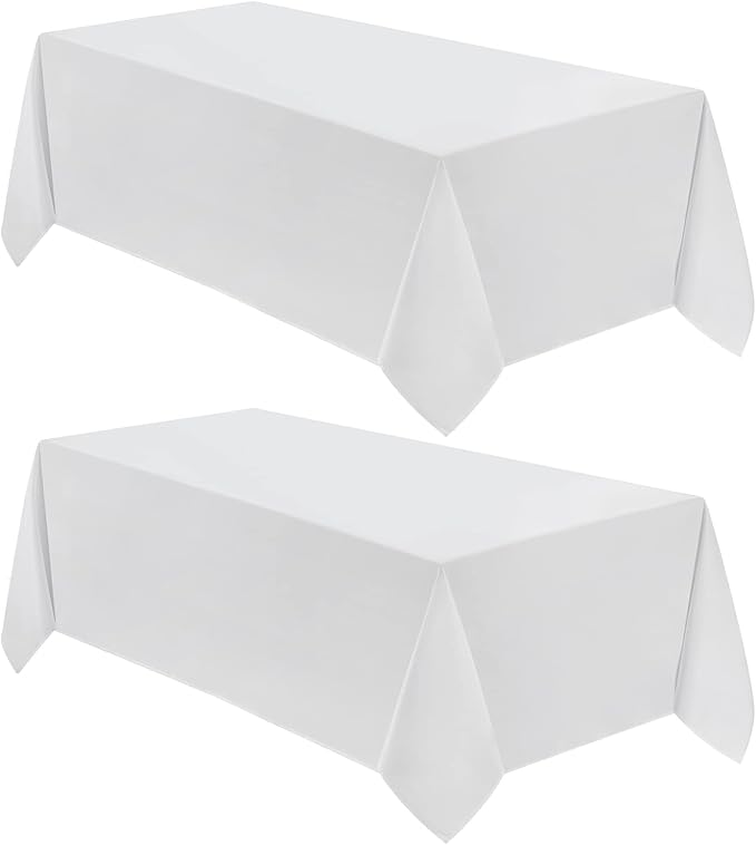 VidaFete 2 Pack 90*132inch Rectangle Tablecloth Polyester Table Cloth，Stain Resistant and Wrinkle Polyester Dining Table Cover for Kitchen Dinning Party Wedding Rectangular Tabletop Decoration(White)
