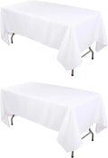 Kesfey 2 Packs White Table Cloths Rectangle 70 x120 inch Washable Polyester Fabric White Tablecloths for 6-8 Ft Tables Stain and Wrinkle Resistant Reusable Table Covers for Parties Wedding Banquet