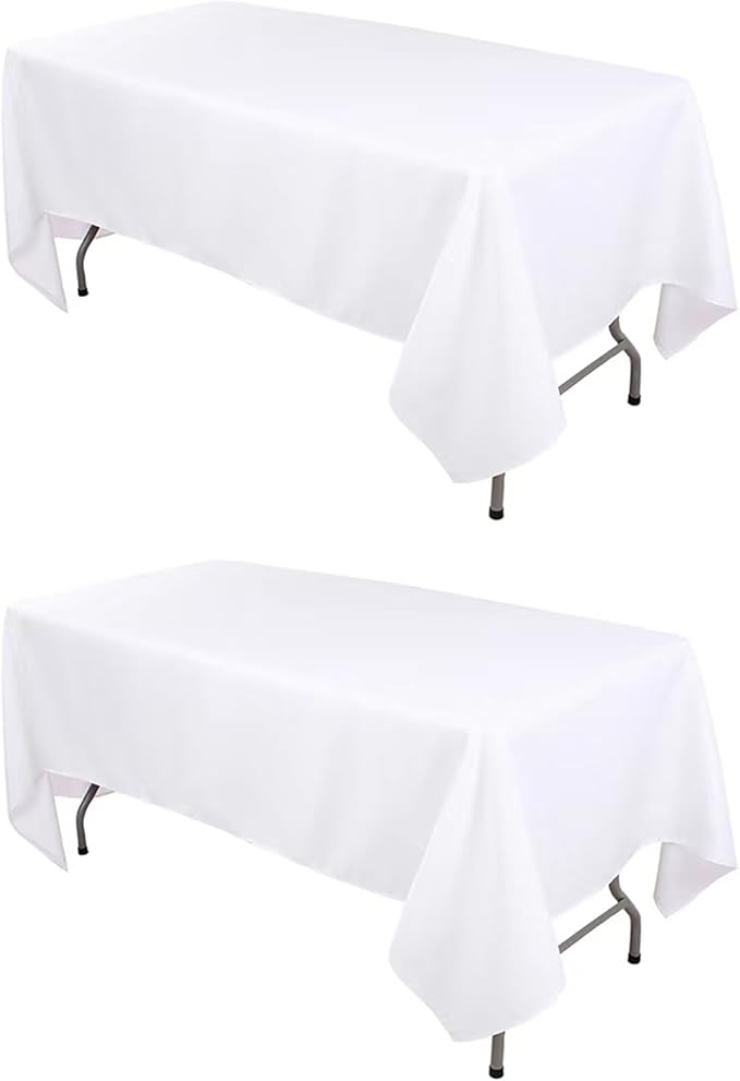 Kesfey 2 Packs White Table Cloths Rectangle 70 x120 inch Washable Polyester Fabric White Tablecloths for 6-8 Ft Tables Stain and Wrinkle Resistant Reusable Table Covers for Parties Wedding Banquet
