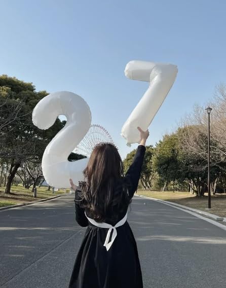 White Number 7 Birthday Balloon 40 Inch, Digital Balloons for 7 17 27 70 77 Party Celebration Decorations Supplies, White Mylar Foil Numbers Balloon for Seven Wedding Anniversary
