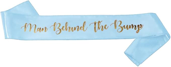 "Man Behind The Bump" Funny Baby Shower Sash for Daddy to Be, Baby Shower Party Decorations Gifts Supplies Dad to Be Baby Gender Reveal Ideas New Father Favors (Blue)