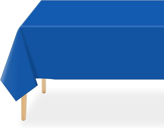 QIKSION Blue Plastic Table Cloth Disposable 3 Pack, 54 x 108 Inch Tablecloths for Patriotic Decorations, Birthday Party, Rectangle Table Cover