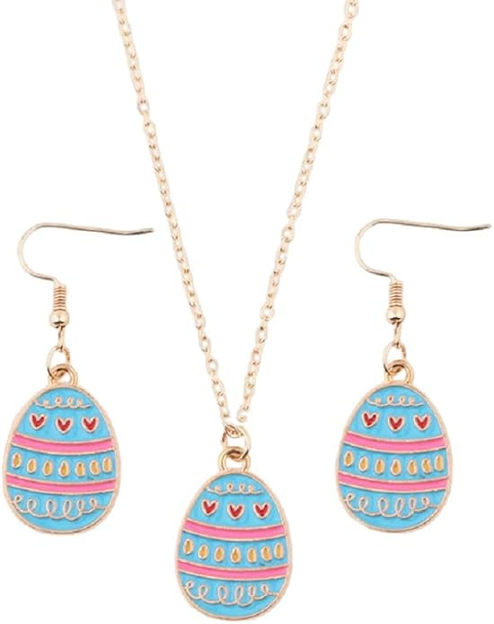 Cute Buuny Rabbit Earrings Necklaces Set Colorful Enamel Egg Chick Charm Easter Jewelry Set for Holiday Easter Earrings Necklaces Party Decorations