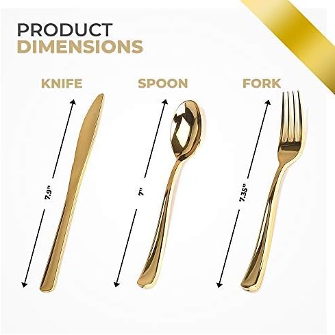 Gold Plastic Silverware Set (600-Pack) – Disposable Heavy Duty Cutlery, 200 Forks, 200 Knives, 200 Spoons for Parties, Weddings, Dinners & Holidays