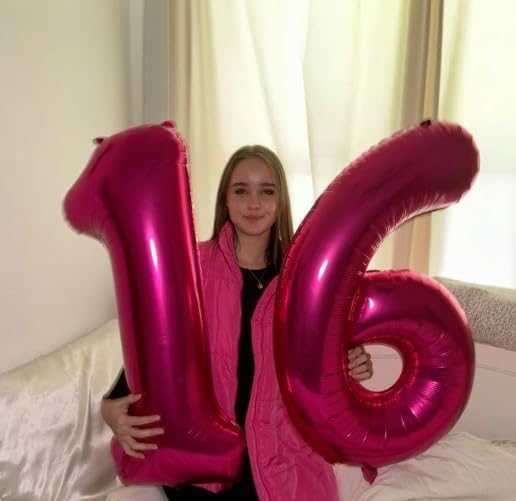 40 Inch Hot Pink Mylar Foil Number 6 Birthday Balloon, Digital Balloons for 6 16 Boy Girl Party Decorations Supplies, Big Helium Balloon Numbers for 26 36 46 60 Men Women Anniversary