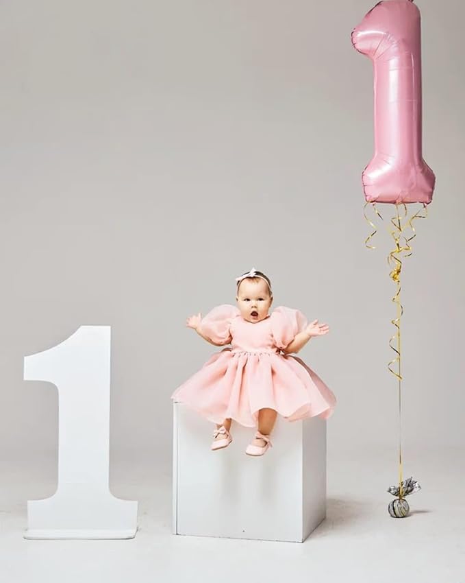 Number Balloons 40 Inch, 1 Balloon for 1st Birthday Girl Boy Baby Shower, One Ballon Party Decorations for 1 10 11 12 13 15 16 18 21 Party Wedding Event Photo Shoot, Pearl Pink 1 Balloon