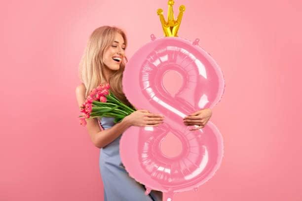 Pink 40 Inch Number Balloon (3) with Crown for Baby Shower, Big Size Foil Helium Balloon for Birthday Party, Wedding, Anniversary