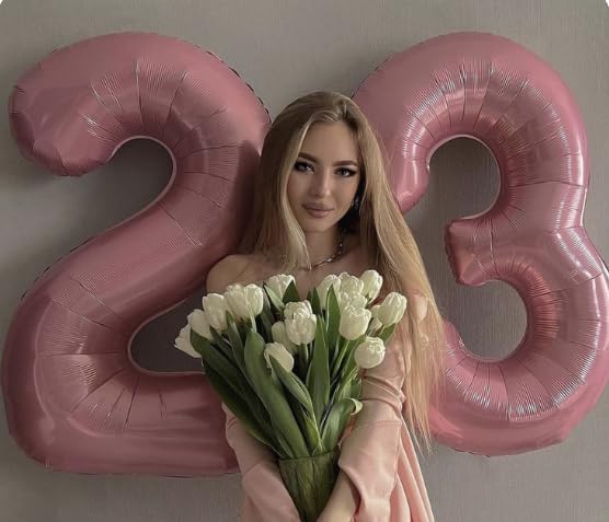 Big 40 Inch Pearlescent Pink 2 Number Balloon Birthday Decoration, Pearl Pink Number 2 Helium Balloons 12 20 22 23 24 26 28 32 42 Celebration, Boy Girl Baby Anniversary Party Graduations Supplies