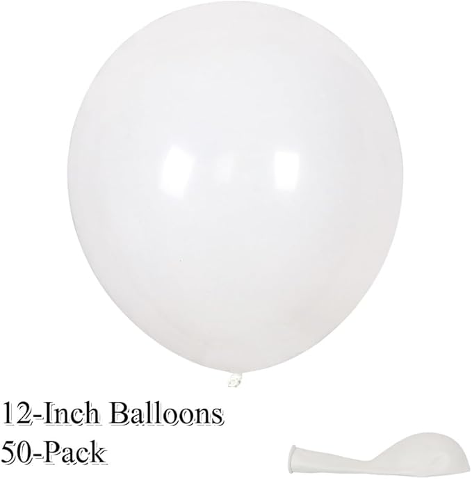 50 Pack 12 Inch White Latex Balloons for Party Decorations, Thick Premium Balloons for Wedding, Baby Shower, Engagement, Graduation, Photo Backdrop, Arch & Garland, Air or Helium