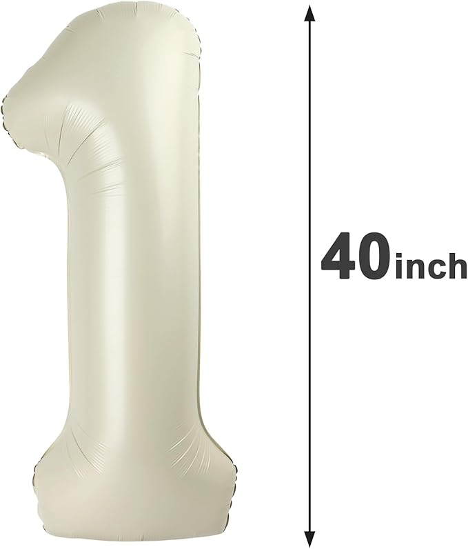 Cream White 1 Number Balloon 40 inch, Number 1 Birthday Balloon for Boy Girl, Cream White Foil One Balloon for 1st 10 11 12 16 18 Birthday Party, Anniversary Celebration Number Balloons Decorations