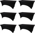 Table Covers for 8 Foot Tables, 6 Pack Black Washable and Wrinkle Resistant Stretch Tablecloths Rectangle 8ft for Events, Wedding, Banquets, Parties