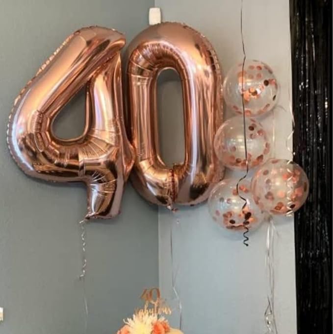 40 Inch Rose Gold Number Balloon 4, Large Number Foil Balloons Mylar for Girl Boy Birthday Party Celebration Decorations Supplies, Digital Balloons for Wedding Anniversary Events Decorations