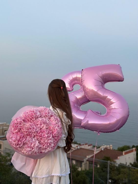 Balloon Numbers 40 Inch 5 Ballon for 5th Birthday Decorations, 15 25 35 50 Big Pink Number Balloons for Wedding Photo Shoot Party Decor