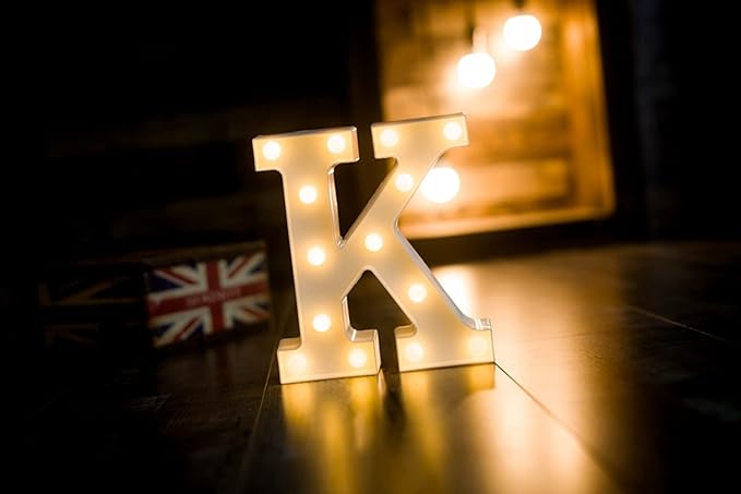 Foaky LED Letter Lights Sign Marquee Light Up Letters Sign for Night Light Wedding/Birthday Party Battery Powered Christmas Lamp Home Bar Decoration(K)