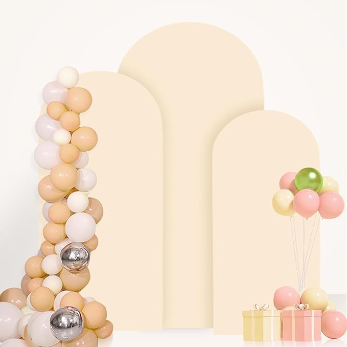 Beige Arch Cover Set 6FT 6.6FT 7.2FT Spandex Arch Stand Covers Chiara Round Top Arch Cover for Wedding Half Arch Covers Arch Stand Cover for Baby Shower Party