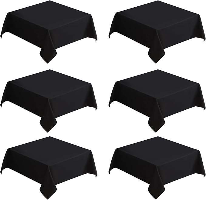 VidaFete Square Tablecloth 6 Pack 52 x 52 Inch Tablecloths Stain Wrinkle Resistant Polyester Dining Table Cover for Kitchen Dinning Party Wedding Rectangular Tabletop Buffet Decoration(Black)