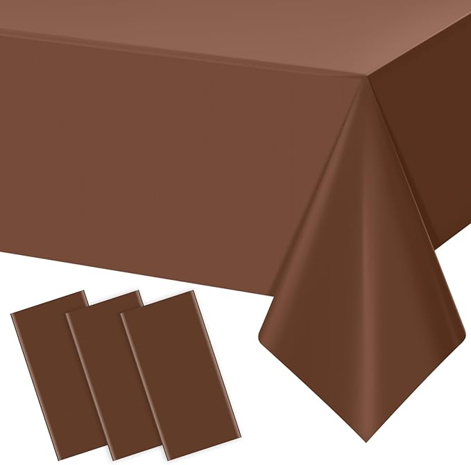 3Pcs Brown Plastic Tablecloths for Rectangle Tables,Disposable Chocolate Table Cloth,Waterproof Tan Table Cover for Fall Thanksgiving Harvest Birthdays Weddings Party Decorations,54 x 108 Inch