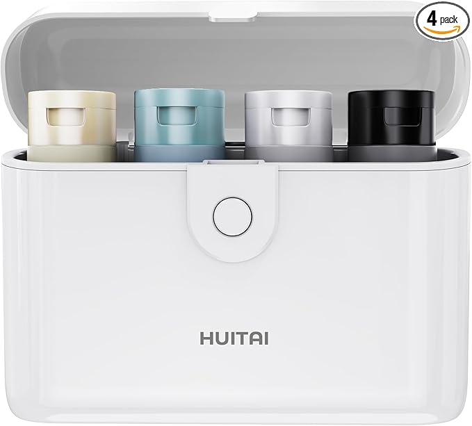 Travel Bottles with Case, 4x2oz TSA Approved, Leak-Proof, Press to Unlock, Compact & Portable Travel Toiletries (White)