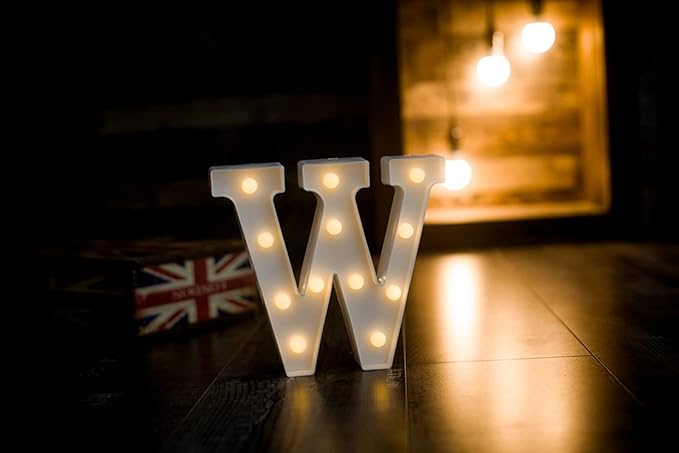 Foaky LED Letter Lights Sign Marquee Light Up Letters Sign for Night Light Wedding/Birthday Party Battery Powered Christmas Lamp Home Bar Decoration(W)