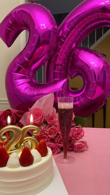 Big 40 Inch Rosy Purple 2 Number Balloon Birthday Decoration, 2026 Rosy Purple Number 2 Helium Balloons 12 20 22 23 24 26 28 32 42 Celebration, Boy Girl Baby Anniversary Party Graduations Supplies