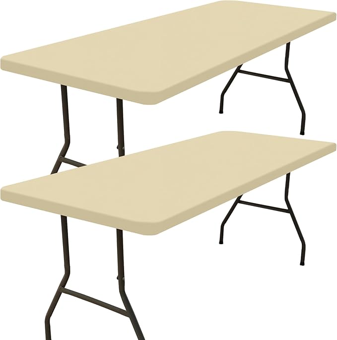Smiry 2 Pack Rectangle Picnic Table Cloth, Waterproof Elastic Fitted Tablecloths, Washable Polyester Rectangular Patio Table Cover for Camping, Indoor and Outdoor (Champagne, 30"x72")