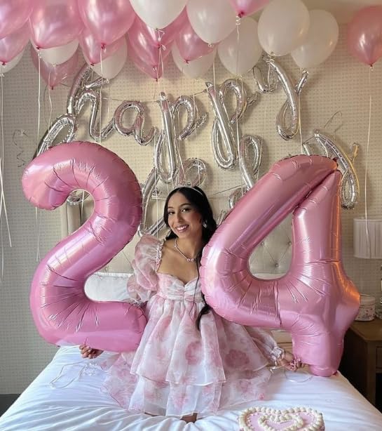 40 Inch Pearlescent Pink Large Number 4 Birthday Balloon, Giant Number Four 14 24 34 40 44 Balloons, Foil Mylar Big Balloons for Anniversary Graduation Supplies Decorations