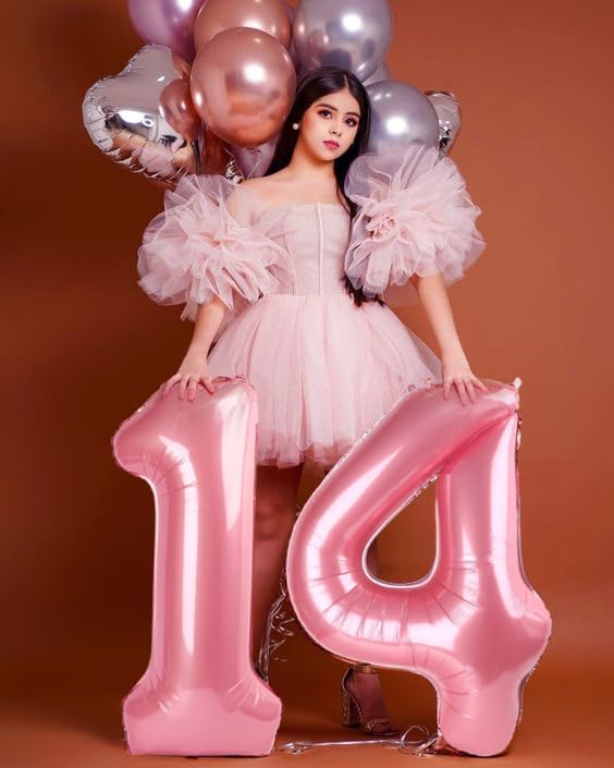 40 Inch Large Numbers Balloon, 4 Pink Ballon for 4th 14 40 44 Birthday Party, Balloon 4 Number for Graduations Wedding Supplies