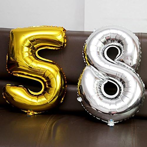 Glanzzeit 16 Inch Silver Foil Balloons Letters A to Z Numbers 0 to 9 for Prom Wedding Birthday Party Decor (Number 8)