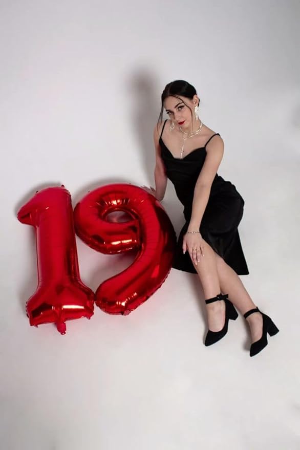 Number 19 Balloons, 40 Inch Balloons for Woman Man 19th Red Birthday Party Decoration, Foil Number Ballon for 19, 91 Valentine's Day, Anniversary, Bridal Shower, Graduation