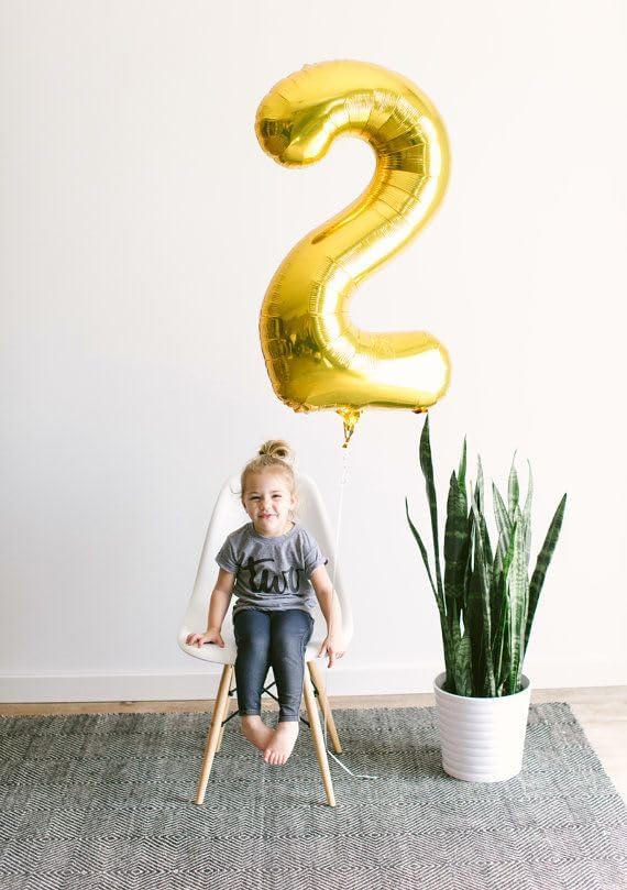 Gold Number 2 Balloon 40 Inch, 2 Balloon Number, 2nd Birthday Decorations for Baby Girls Boys Toddlers