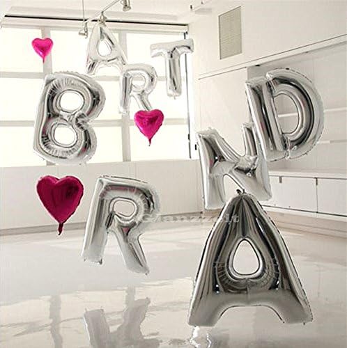 Glanzzeit 16 Inch Silver Foil Balloons Letters A to Z Numbers 0 to 9 for Prom Wedding Birthday Party Decor (Letter R)