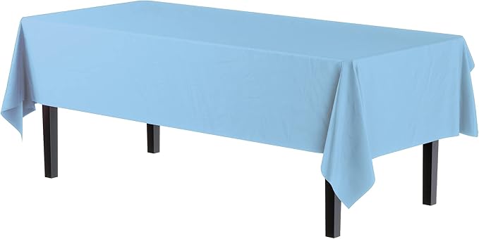 Exquisite 12-Pack Premium Plastic Tablecloth 54in. x 108in. Rectangle - Light Blue