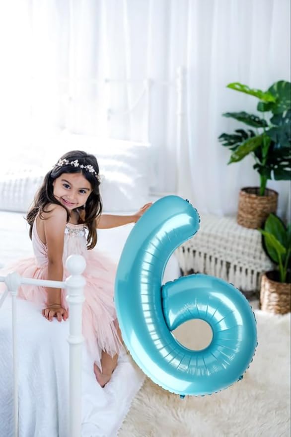 Number 6 Balloon 40 Inch, 6th Birthday Balloon for Boy Girl, Pearl Blue 16 60 61 65 Numbers Balloons Birthday Party Wedding Events Decorations