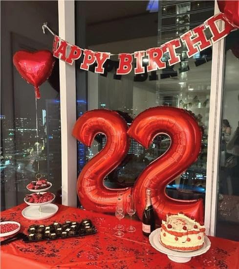 Red Number 22 Balloon 40 Inch Birthday Decorations, Number 22 Balloon Birthday Party Decorations, Anniversary Decorations Graduations Party Supplies