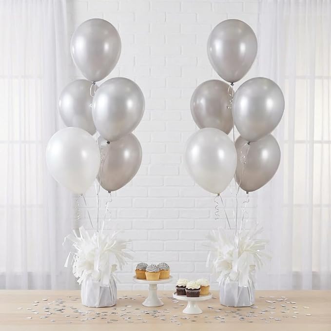 Aluminum Foil Balloon Weights for Parties (6 pcs) - 0.31lb (140g) Each - Premium Balloon Anchors for Birthday, Wedding, Dinner, Indoor & Outdoor Decorations(White 6pcs)