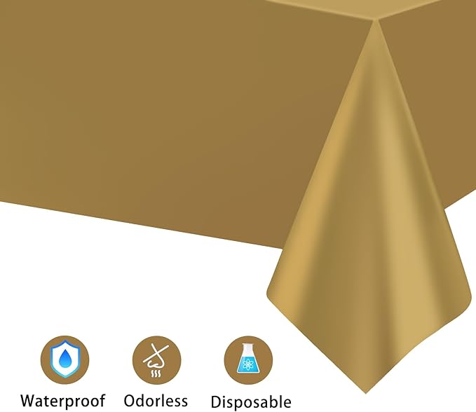 Kopokita 2PCS Gold Plastic Tablecloths 54 x 108 Inch, Disposable Table Cloths Rectangle Party Table Covers