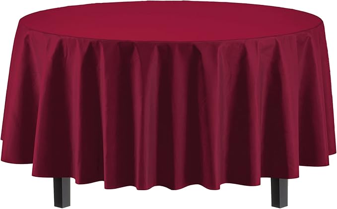 Exquisite Party Solids 6-Pack Premium Plastic Tablecloth 84in. Round Plastic Table Cover - Burgundy