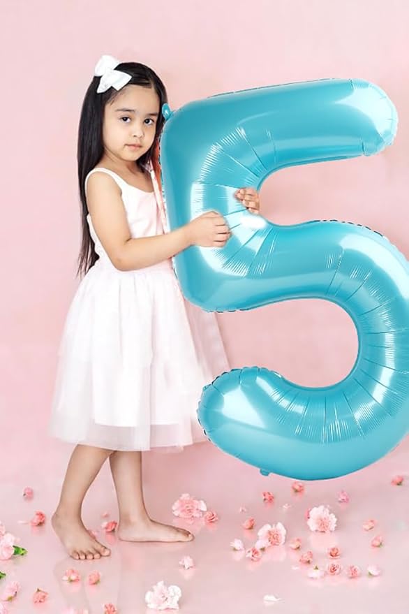 Balloon Numbers 40 Inch 5 Ballon for 5th Birthday Decorations, 15 25 35 50 Big Pearl Blue Number Balloons for Wedding Photo Shoot Party Decor