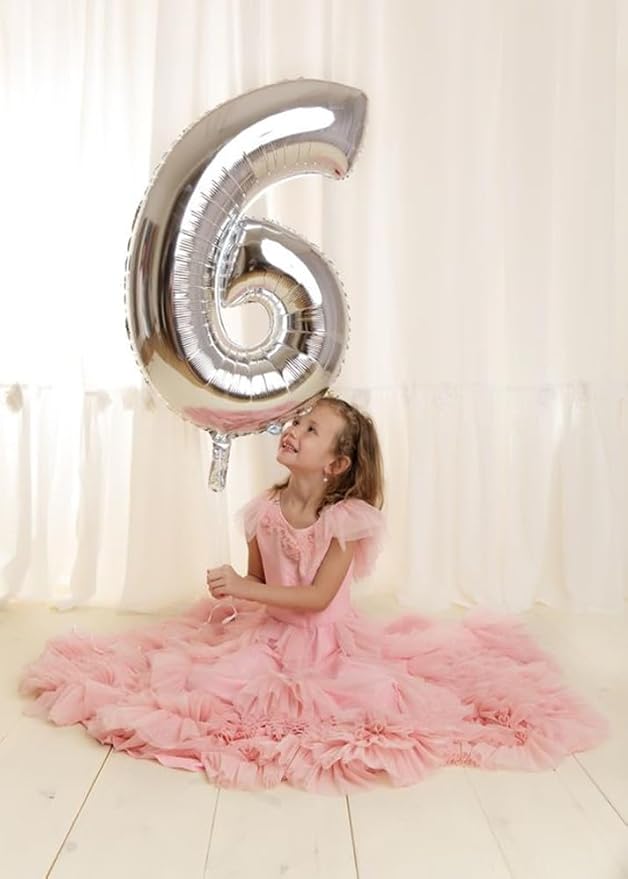 Number 6 Balloon 40 Inch, 6th Birthday Balloon for Boy Girl, Silver 16 60 61 65 Numbers Balloons Birthday Party Wedding Events Decorations