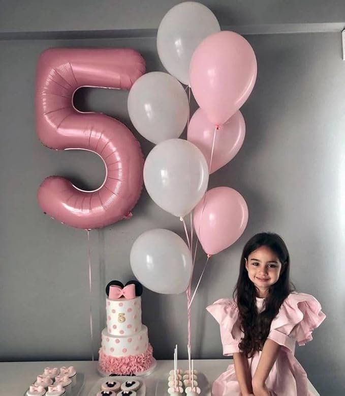 Pearlescent Pink Number 5 Balloon 40 Inch, 5 Balloon Number, 5th Birthday Decorations, Pearlescent Pink Party Supplies for Boys Girls