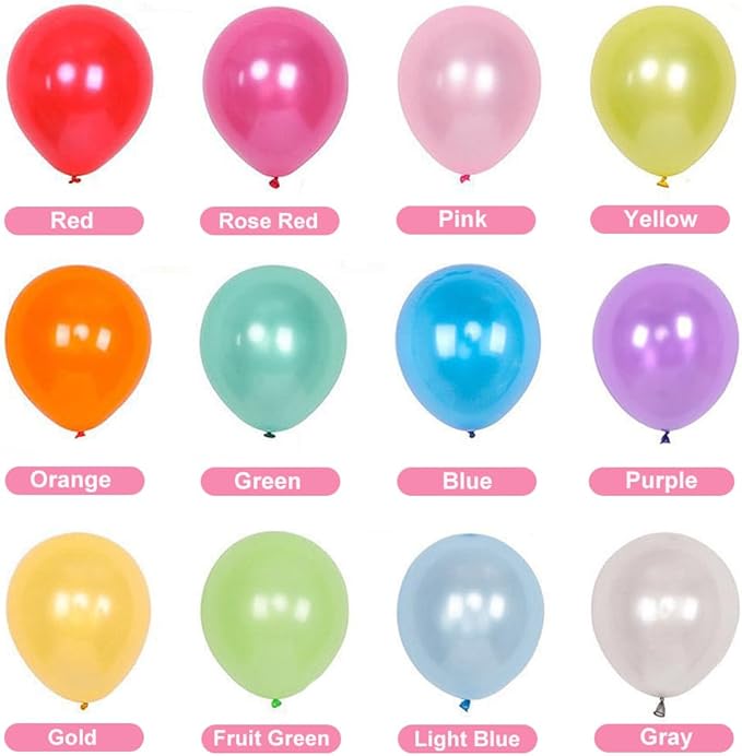 500 Pcs Balloons Assorted Color, 10 Inch - 12 Rainbow Color Latex Party Balloons for Birthday Baby Shower Wedding Party Supplies Arch Garland (Multicolor, 500 pcs)