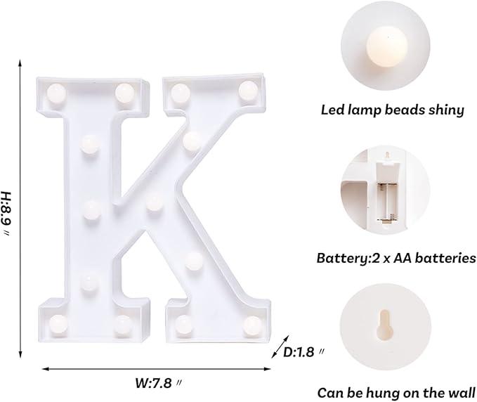 Foaky LED Letter Lights Sign Marquee Light Up Letters Sign for Night Light Wedding/Birthday Party Battery Powered Christmas Lamp Home Bar Decoration(K)