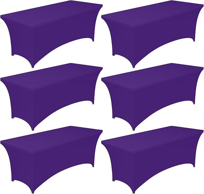 Pureegg Spandex Tablecloth 6ft - 6 Pack, Fitted and Stretch Table Cover for Rectangle Tables, Wrinkle-Resistant and Secure Fabric for Outdoor, Picnic, Party, Wedding, Banquet and Birthday, Purple