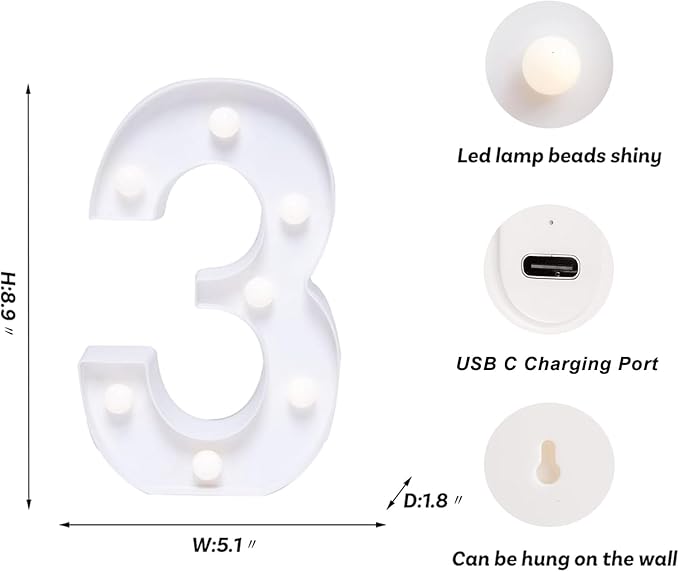 Foaky Rechargeable LED Letter Lights Sign Marquee Light Up Letters Sign for Night Light Wedding/Birthday Party Christmas Lamp Home Bar Decoration (3)